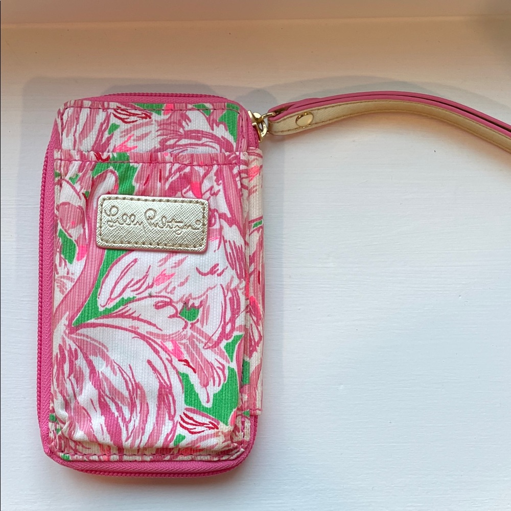 Lilly Pulitzer Pink & Green Floral Wristlet Phone Case with Gold Logo
